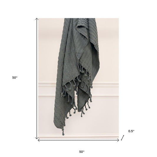 50" X 60" Gray Cotton Knitted Striped Throw Blanket with Tassels