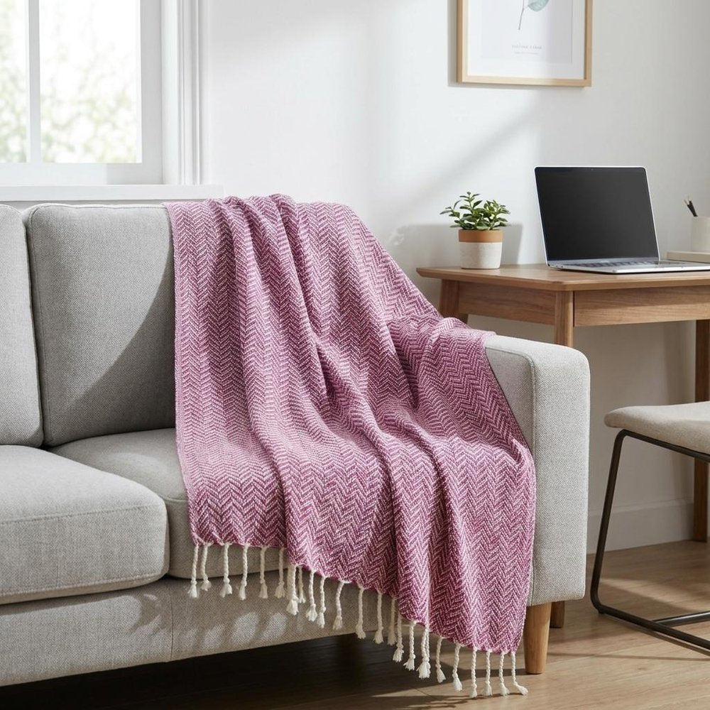 50" X 60" Hot Pink Cotton Woven Chevron Throw Blanket with Fringe