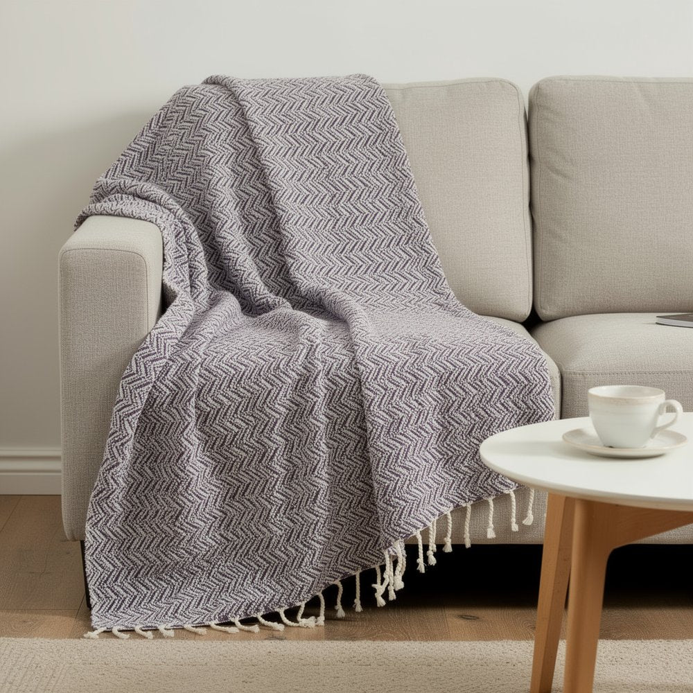 50" X 60" Purple Cotton Woven Chevron Throw Blanket with Fringe