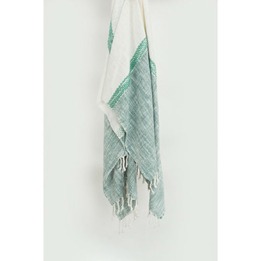 50" X 60" Teal Blue And Ivory Color Block Cotton Throw Blanket with Fringe