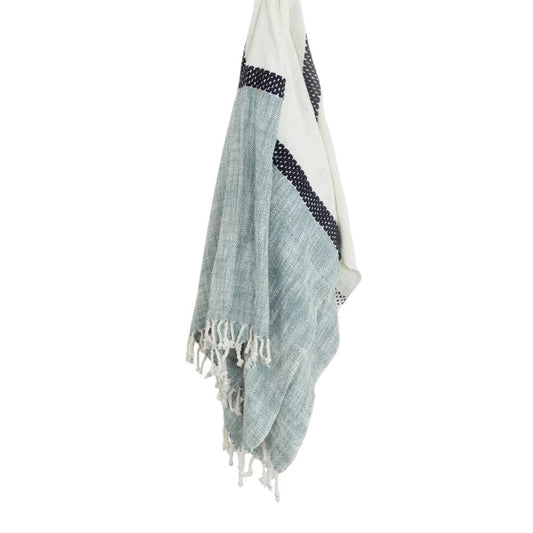 50" X 60" Blue And Ivory Cotton Woven Color Block Throw Blanket with Fringe