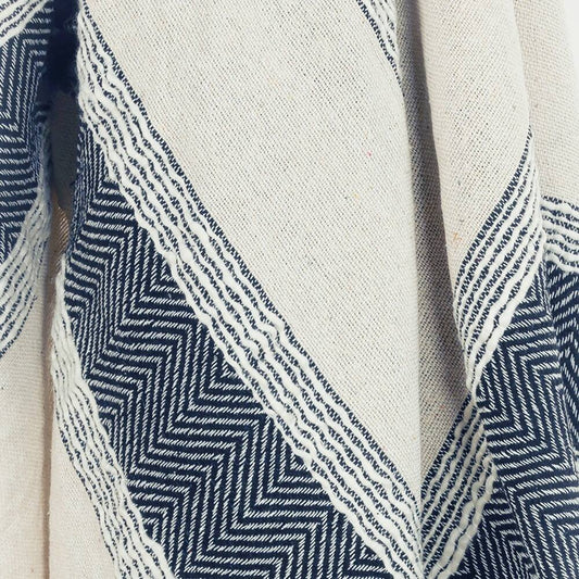 50" X 60" Blue And Ivory Cotton Woven Striped Throw Blanket with Fringe