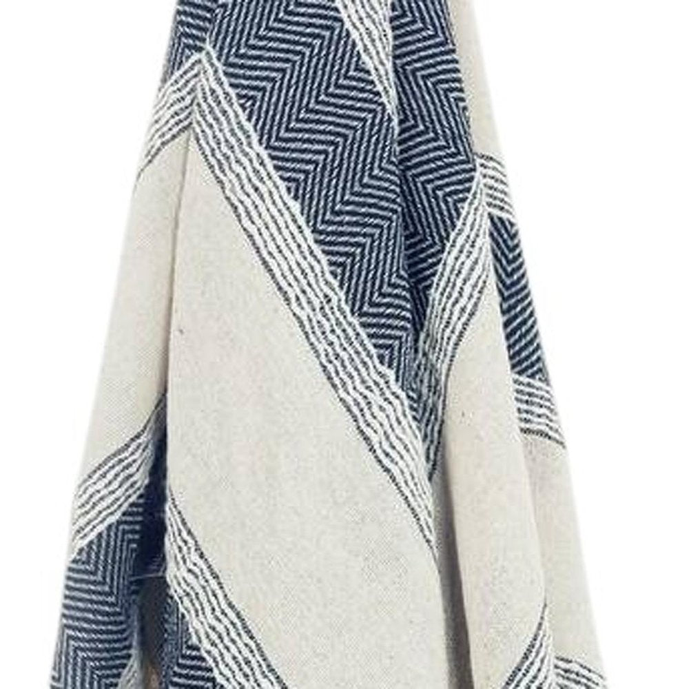 50" X 60" Blue And Ivory Cotton Woven Striped Throw Blanket with Fringe