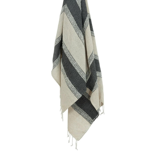 50" X 60" Black Cotton Woven Striped Throw Blanket with Fringe