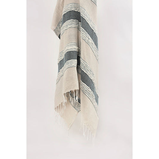50" X 60" Gray Cotton Woven Striped Throw Blanket with Fringe