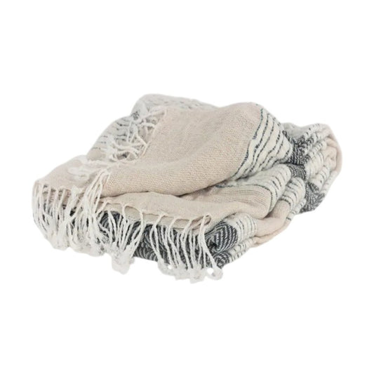 50" X 60" Gray Cotton Woven Striped Throw Blanket with Fringe