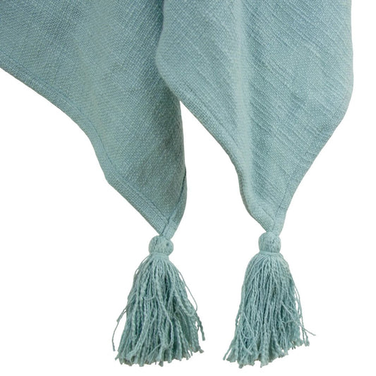 50" X 60" Teal And Blue Cotton Woven Ikat Throw Blanket with Fringe