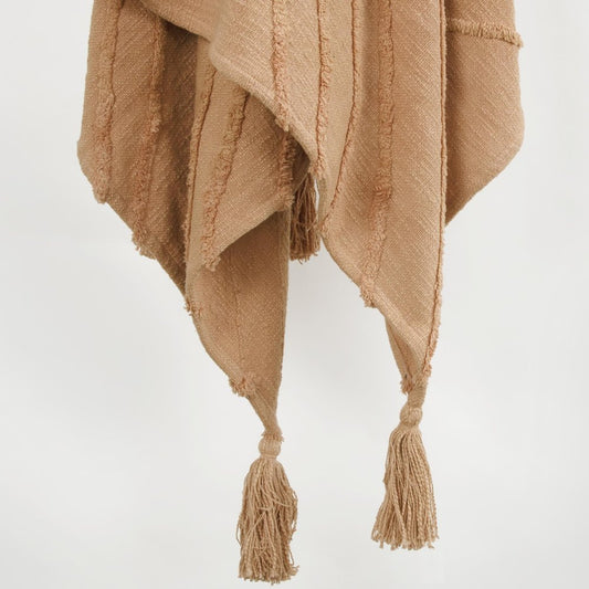 50" X 60" Terra Cotta Cotton Woven Geometric Throw Blanket with Fringe