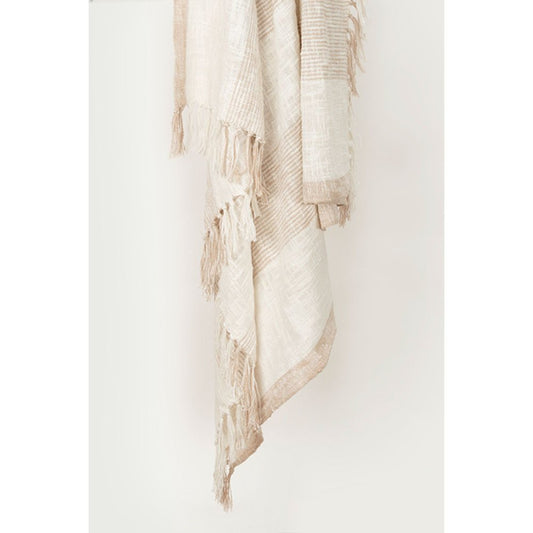 50" X 60" Ivory Cotton Woven Striped Throw Blanket with Fringe