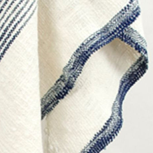 50" X 60" Blue And Ivory Cotton Woven Striped Throw Blanket with Fringe