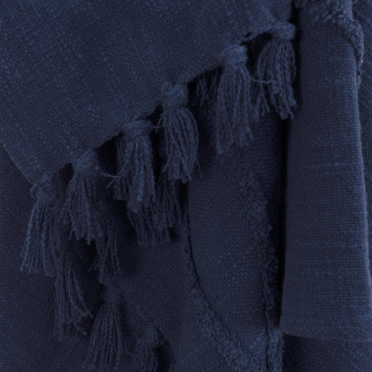 50" X 50" Blue Floral Cotton Woven Throw Blanket with Fringe
