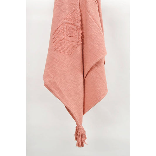 50" X 60" Coral Cotton Woven Ikat Throw Blanket with Tassels
