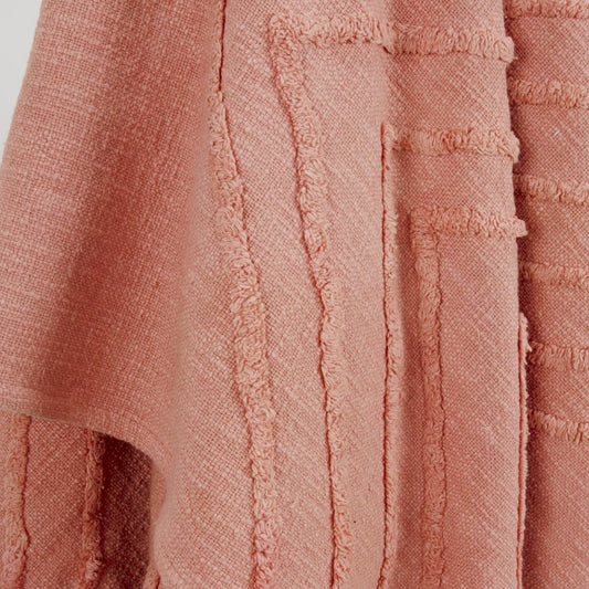 50" X 60" Coral Cotton Woven Geometric Throw Blanket with Tassels