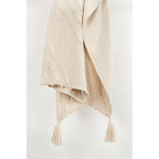 50" X 60" Natural Cotton Woven Geometric Throw Blanket with Tassels