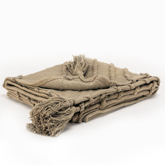 50" X 60" Brown Cotton Woven Geometric Throw Blanket with Tassels