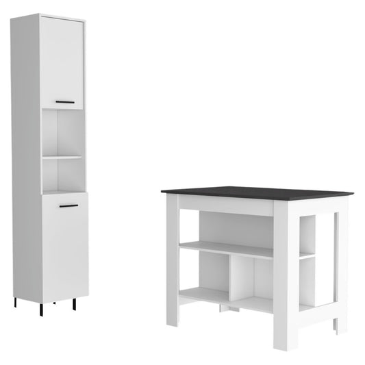 41" Dark Brown and White Wood Kitchen Island Set With Storage