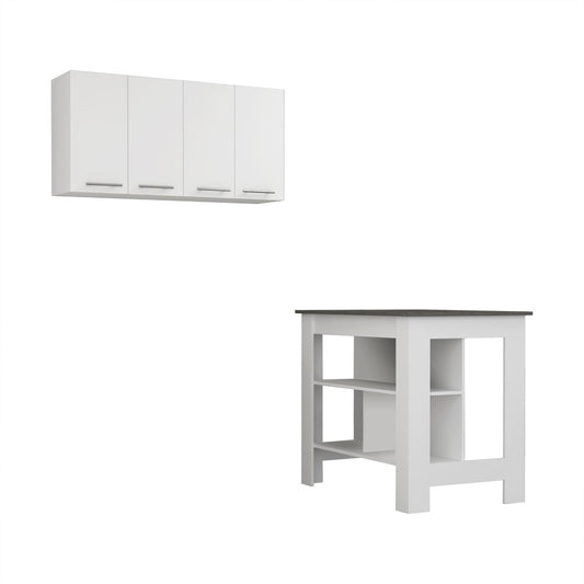 41" Dark Gray and White Wood Kitchen Island Set With Storage