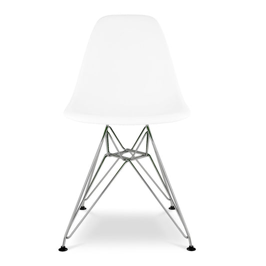White and Silver Steel Dining Side Chair
