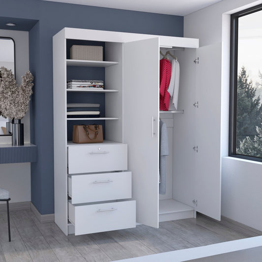 79" White Wood Two Door Three Drawer Combo Dresser