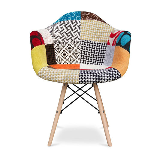 Rainbow and Natural Upholstered Fabric Dining Arm Chair