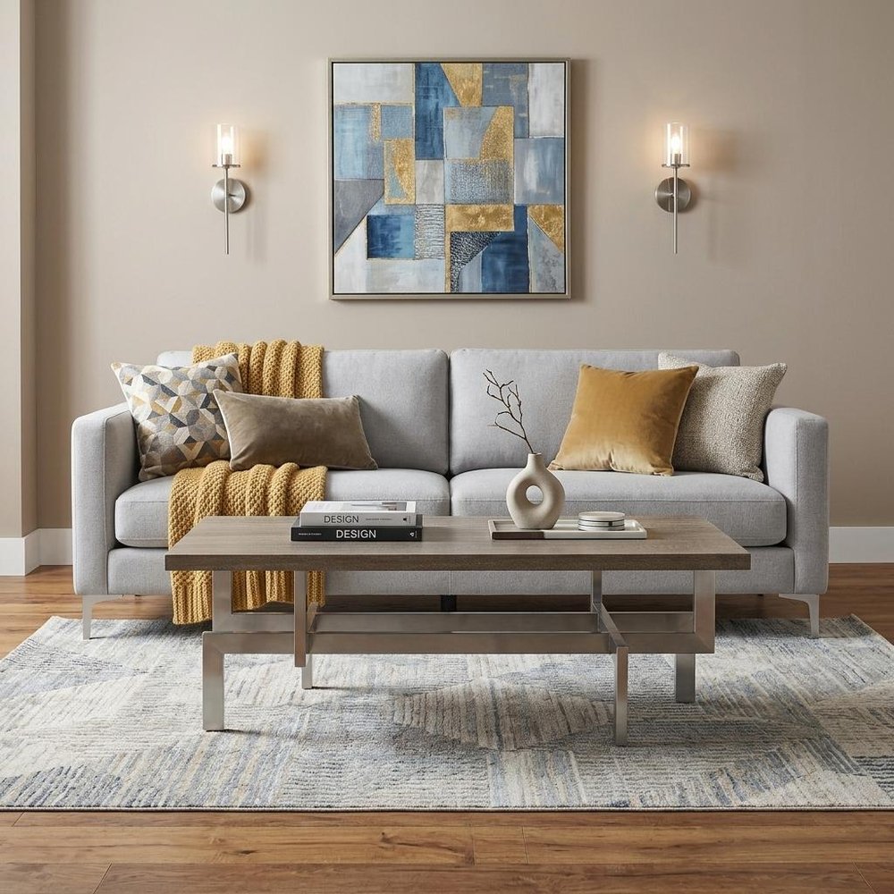51" Gray And Silver Stainless Steel Coffee Table