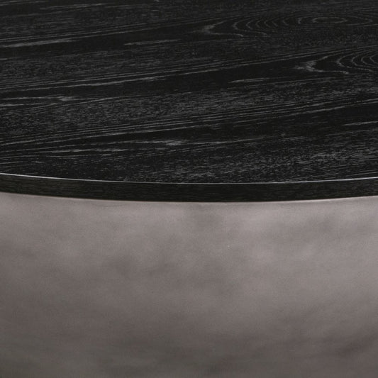 48" Black And Gray Solid Wood And Concrete Round Coffee Table