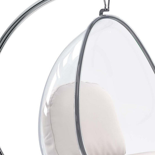 28" White and Silver Faux Leather Balloon Chair