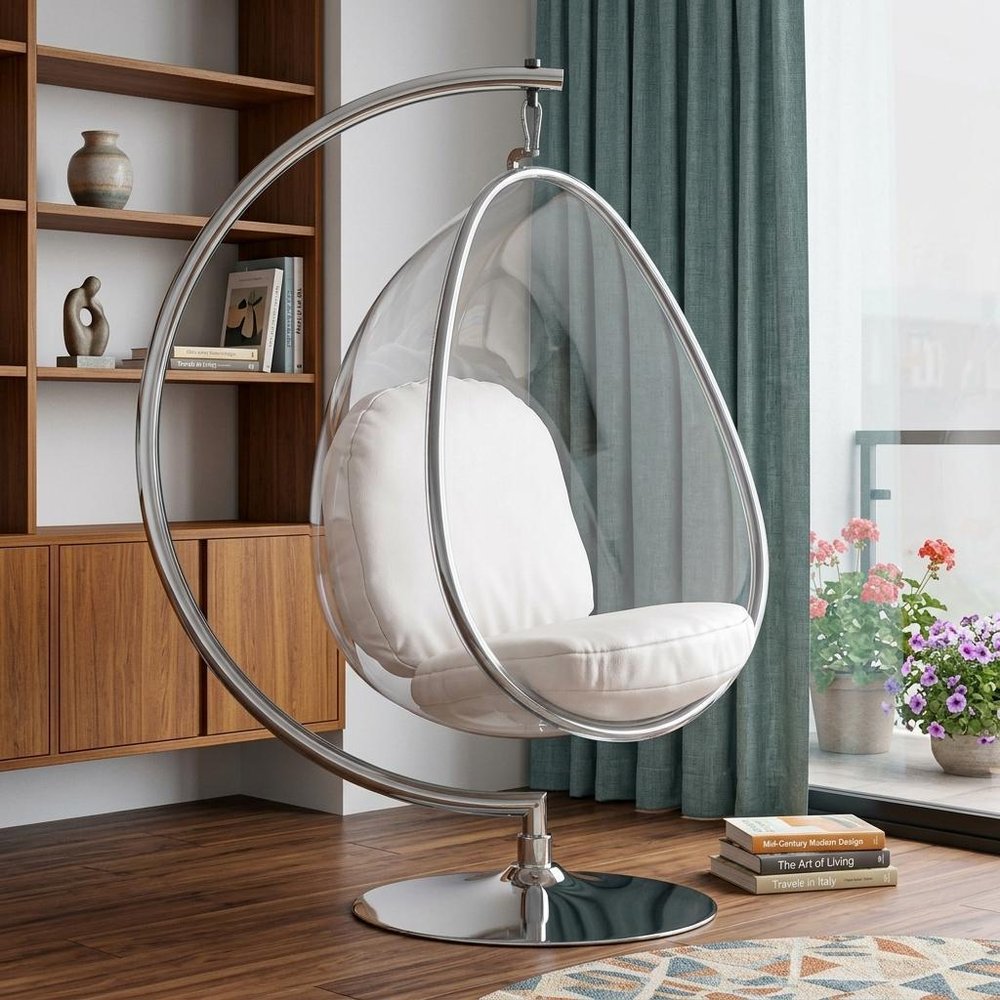 28" White and Silver Faux Leather Balloon Chair