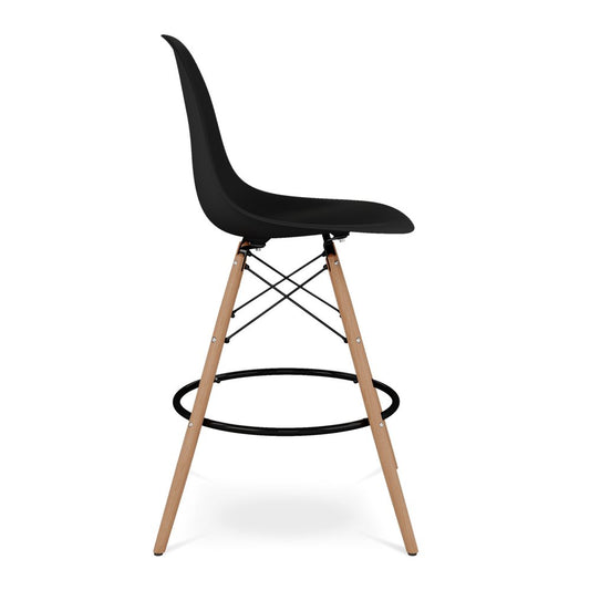 28" Black And Brown Heavy Duty Plastic And Solid Wood Counter Height Bar Chair