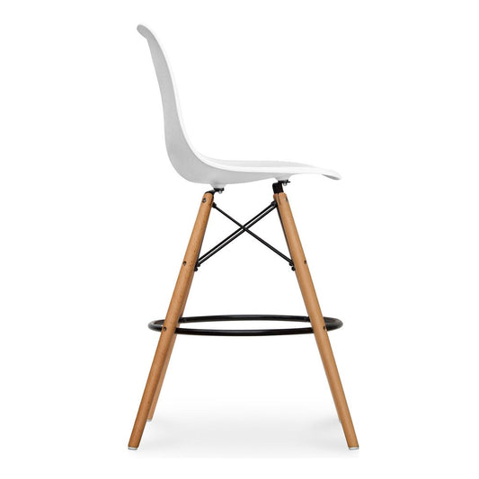 28" White And Brown Heavy Duty Plastic And Solid Wood Counter Height Bar Chair