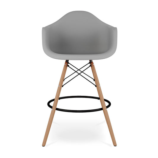 28" Gray And Brown Heavy Duty Plastic And Solid Wood Low Back Counter Height Bar Chair