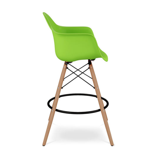28" Green And Brown Heavy Duty Plastic And Solid Wood Low Back Counter Height Bar Chair