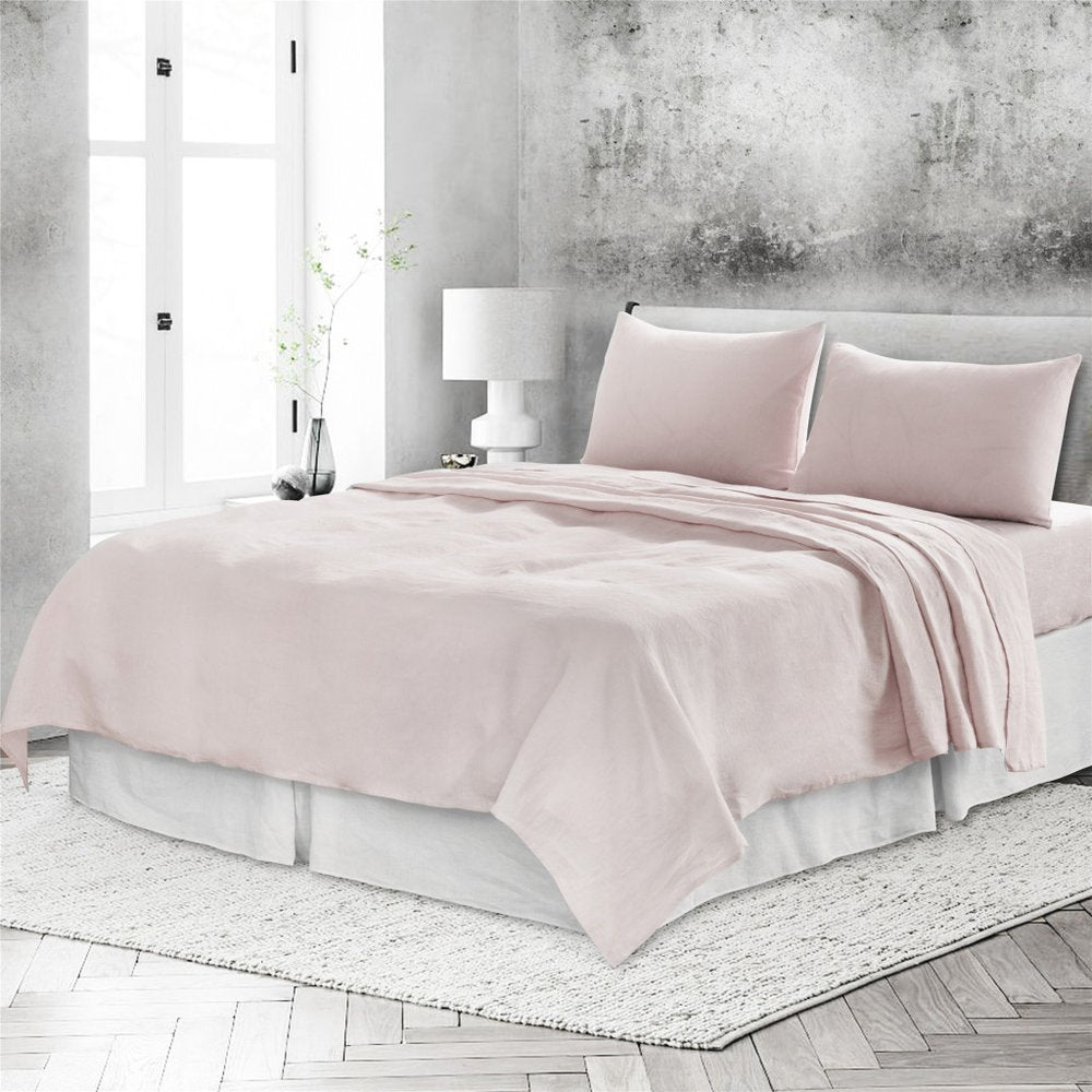 Four Piece Champagne Pink Linen Sheet Set