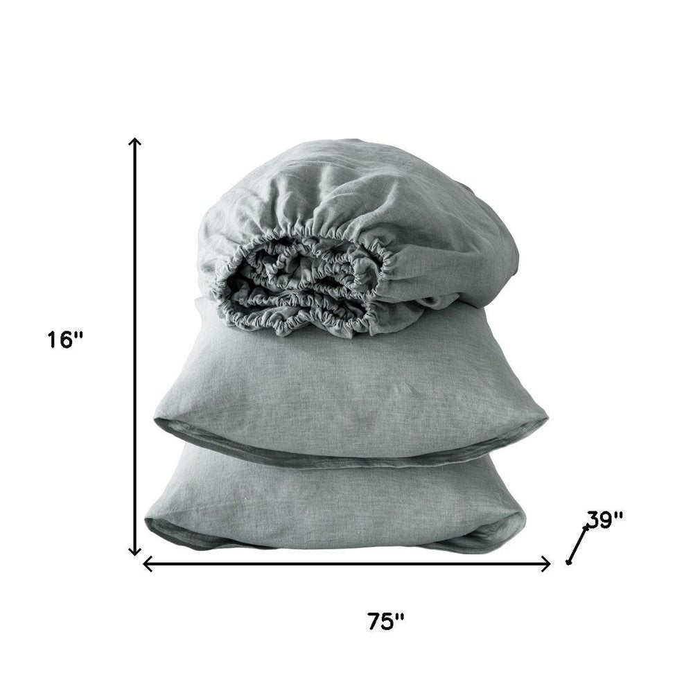 Four Piece Blue Linen Twin Sheet Set