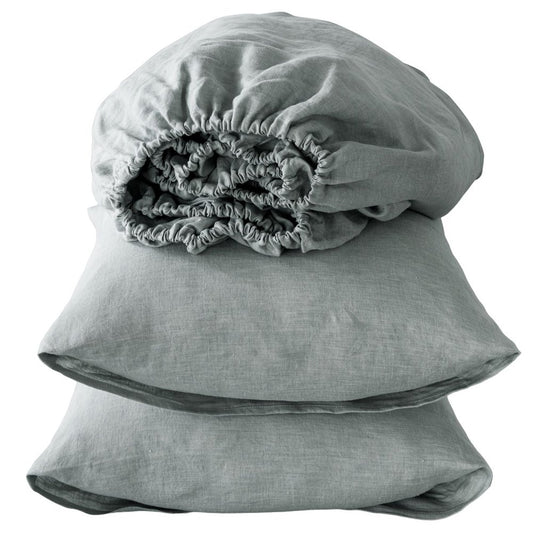 Four Piece Blue Linen Twin Sheet Set