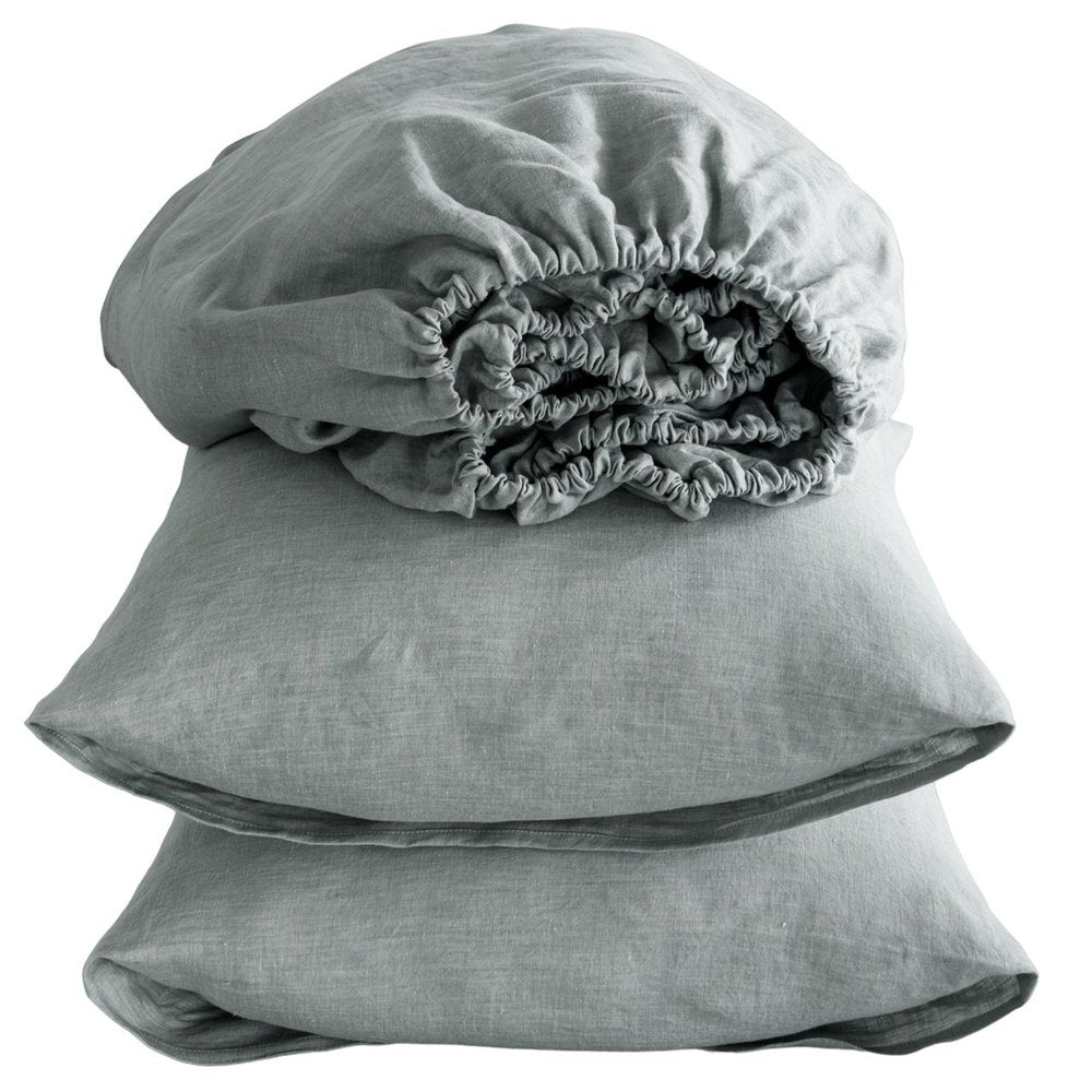 Four Piece Slate Gray Linen California King Sheet Set