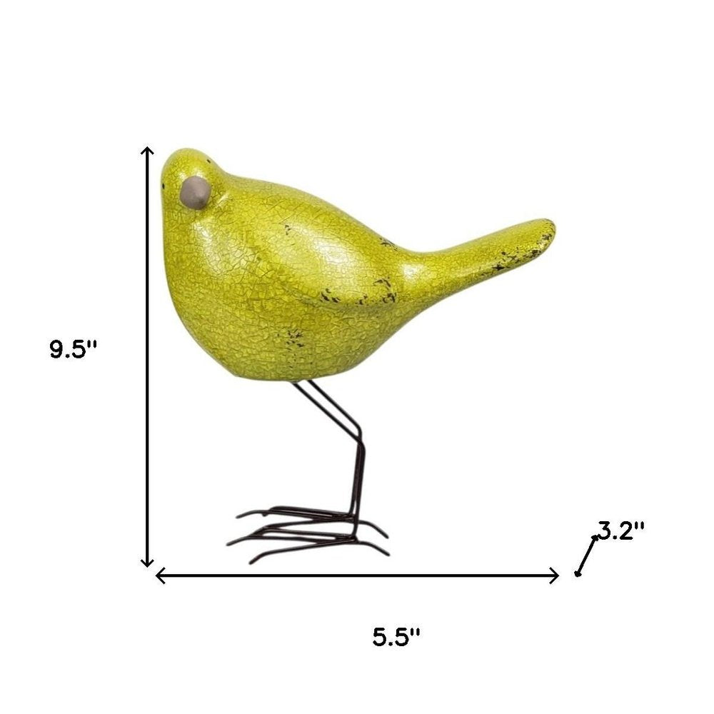Set of Three Lemongrass Green Polyresin and Metal Bird Sculptures