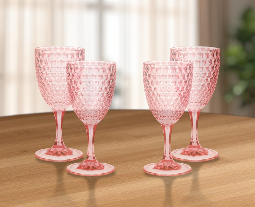 Set of Four Blue Diamond Acrylic Stemmed All Purpose Wine Glass
