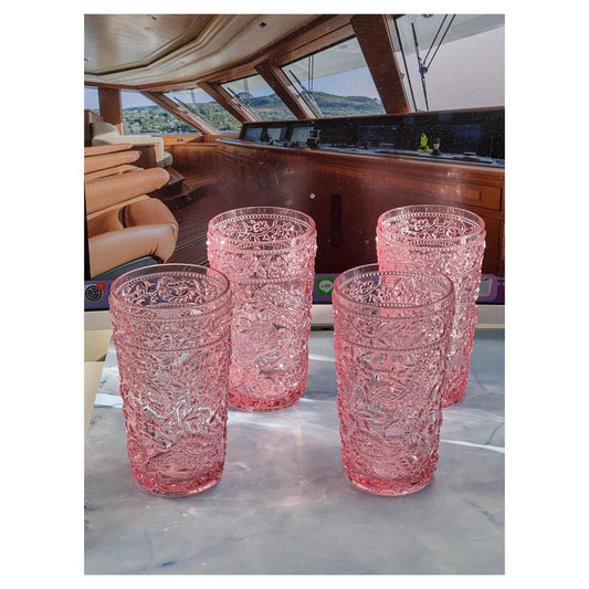 Set of Four Pink Acrylic Stemless Highball Glass