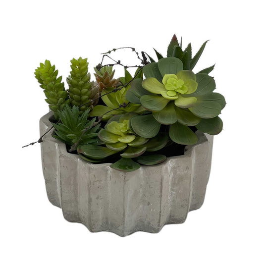 8" Green Artificial Succulents in a Gray Planter