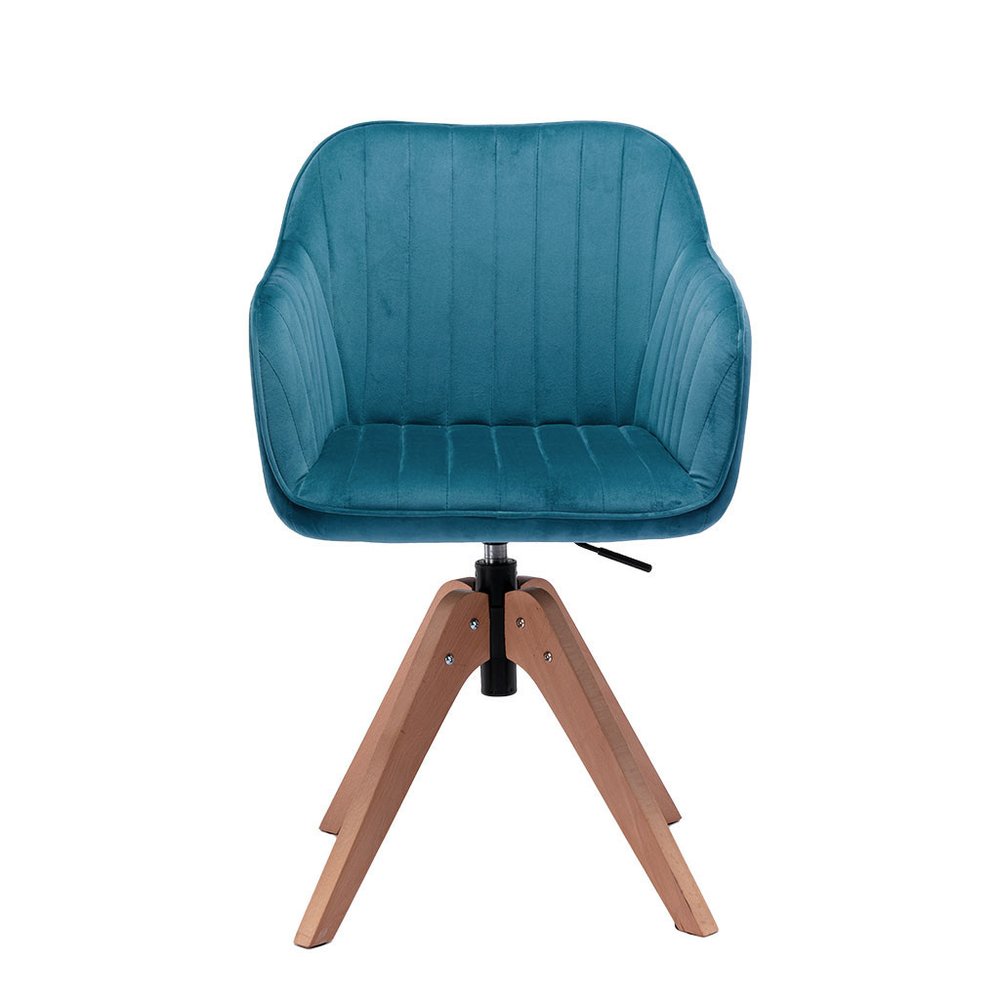 Tufted Teal Blue and Natural Upholstered Velvet Dining Arm Chair