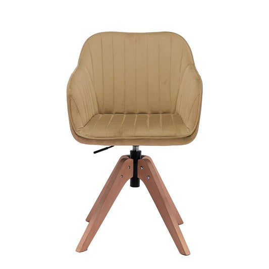 Tufted Champagne and Natural Upholstered Velvet Dining Arm Chair