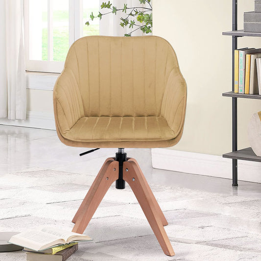 Tufted Champagne and Natural Upholstered Velvet Dining Arm Chair