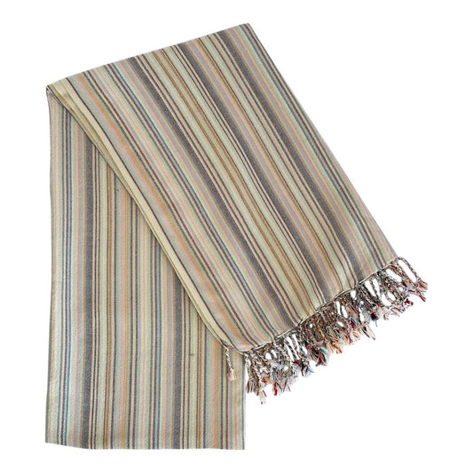 39" X 71" Beige and Pink Cotton Striped Turkish Towel Throw Blanket with Tassels