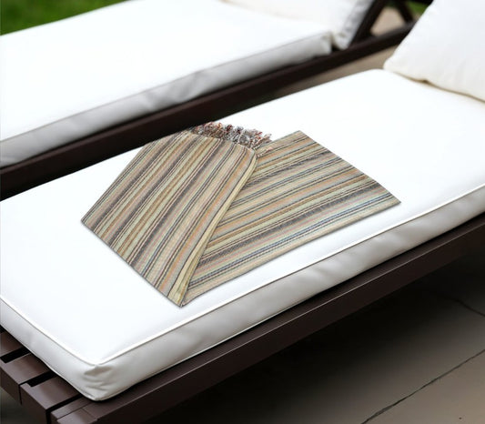 39" X 71" Beige and Pink Cotton Striped Turkish Towel Throw Blanket with Tassels