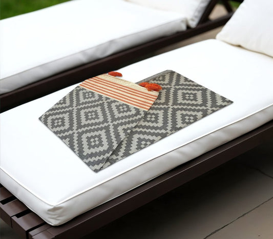 39" X 71" Gray and Orange Cotton Geometric Turkish Towel Throw Blanket with Tassels