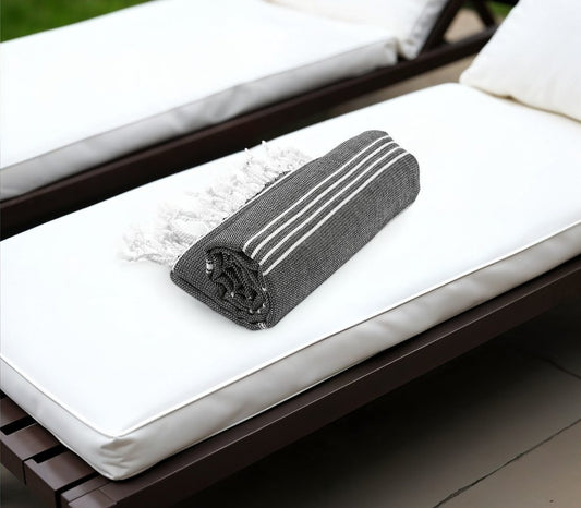 39" X 71" White and Black Cotton Turkish Towel Throw Blanket with Tassels
