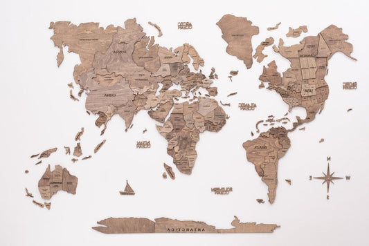 47" X 79" Wood Brown Wood World Map Hanging Dimensional Sculpture