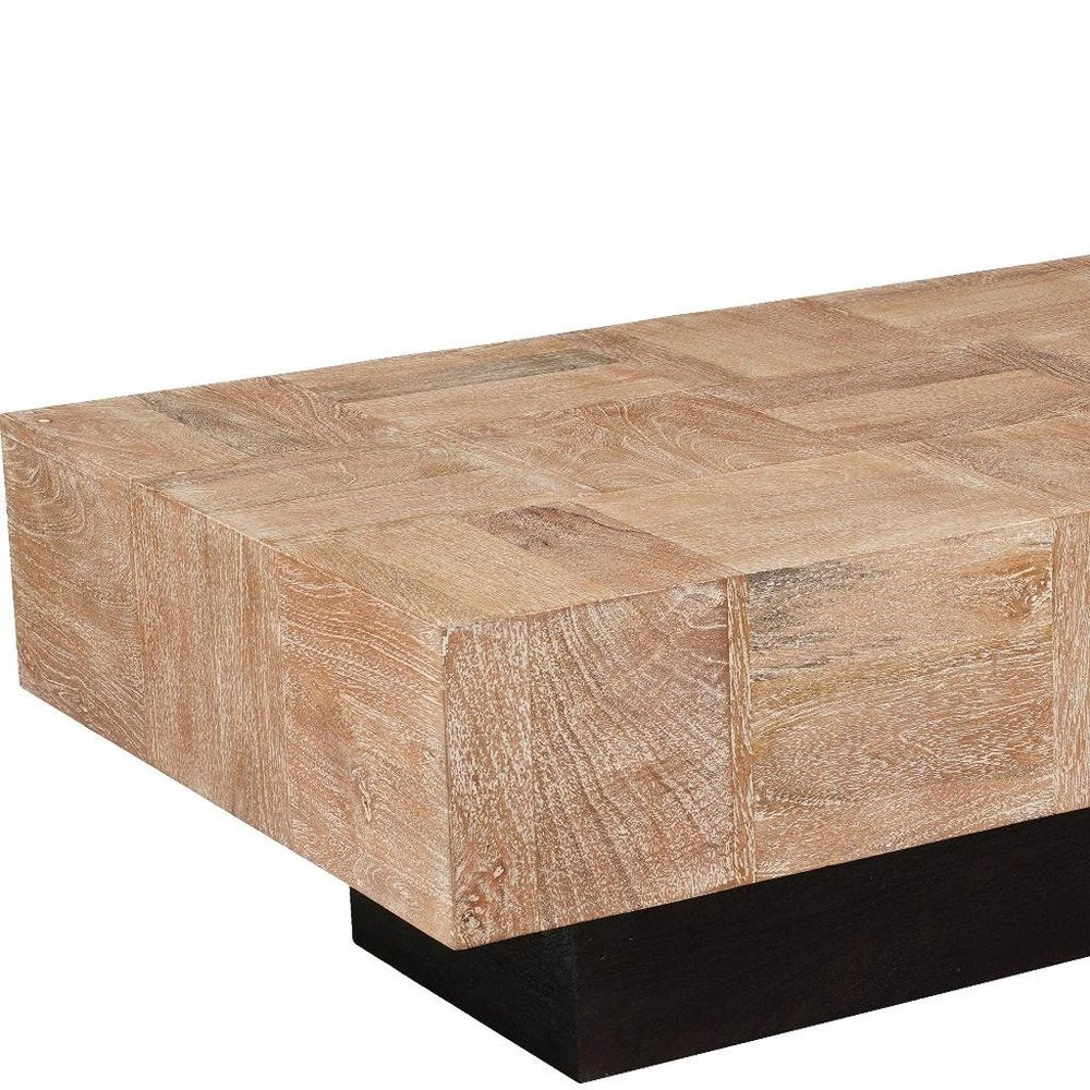 59" Natural and Black Solid Wood Block Coffee Table