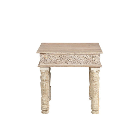 24" White Distressed Solid Wood Square End Table